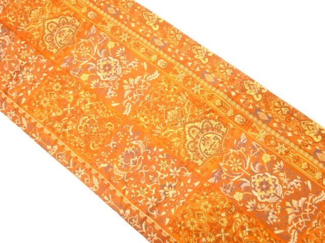 枡に花更紗模様織り出し　袋帯